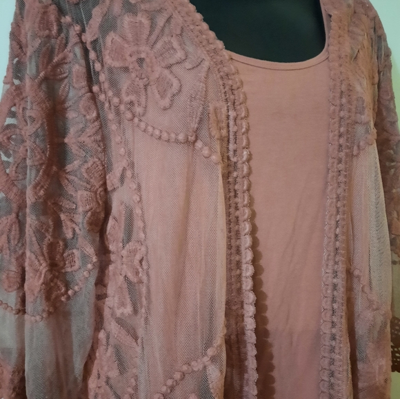 Woman's beautiful Camisole & Lace Duster set - Color: dusty rose - Size: XL - Picture 5 of 9